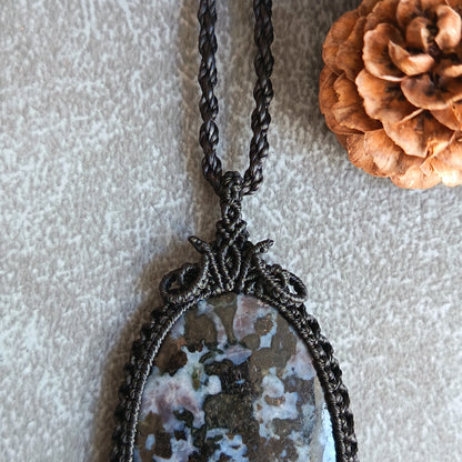 Gabbro Jasper Macrame Necklace  | Pendant size approx 7 cm