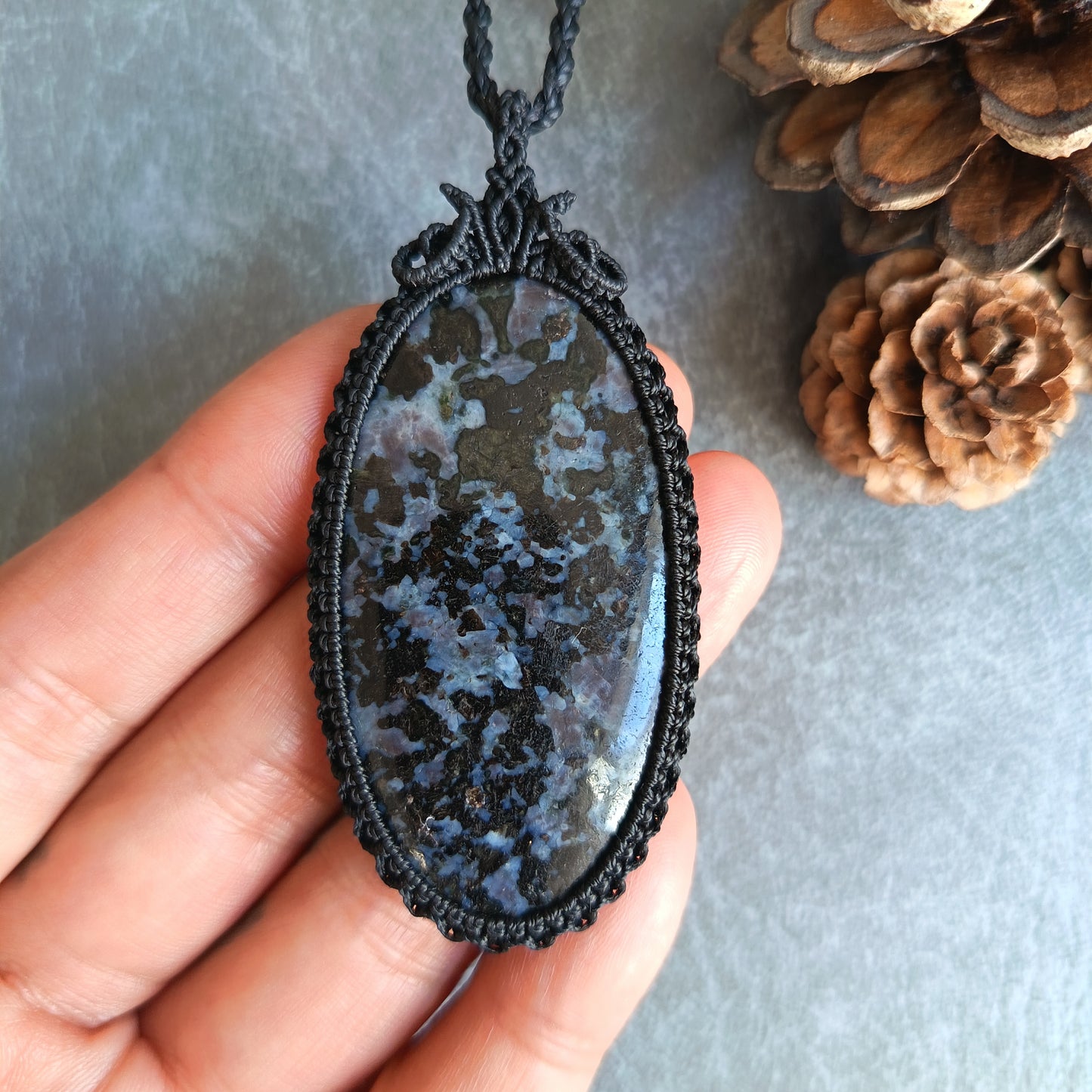 Gabbro Jasper Macrame Necklace  | Pendant size approx 7 cm