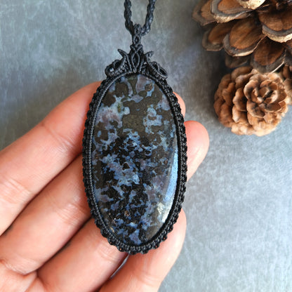 Gabbro Jasper Macrame Necklace  | Pendant size approx 7 cm