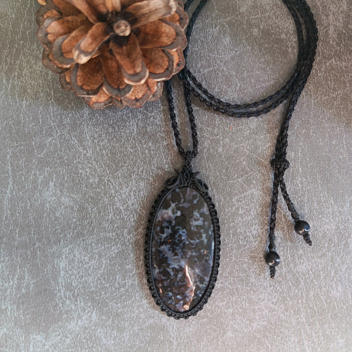 Gabbro Jasper Macrame Necklace  | Pendant size approx 7 cm