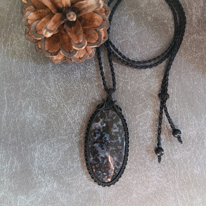 Gabbro Jasper Macrame Necklace  | Pendant size approx 7 cm