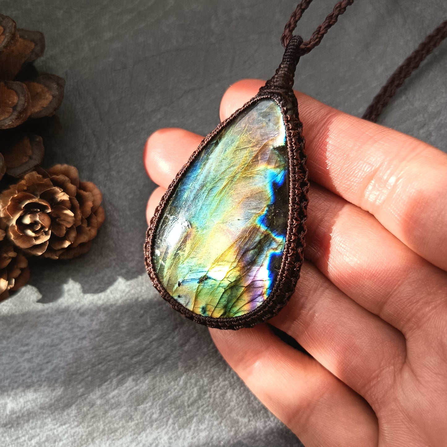 Labradorite Macrame Necklace | Pendant size approx 6.8 cm
