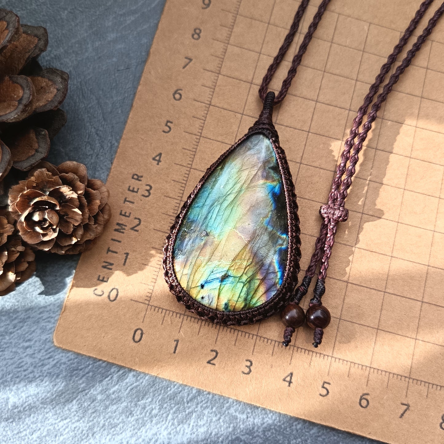 Labradorite Macrame Necklace | Pendant size approx 6.8 cm