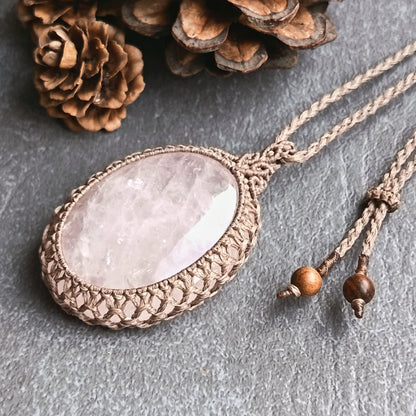Rose Quartz Macrame Necklace | Pendant size approx 6cm
