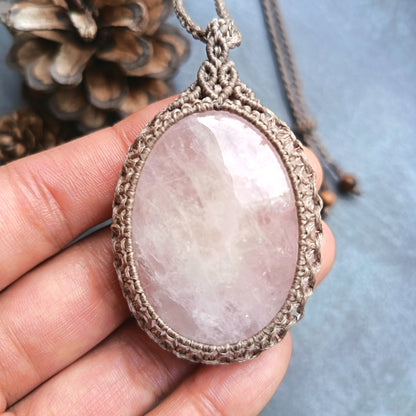 Rose Quartz Macrame Necklace | Pendant size approx 6cm
