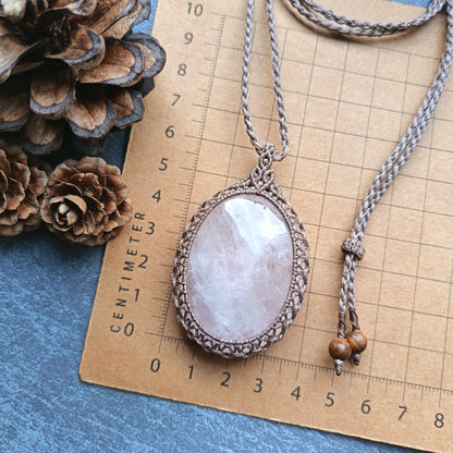 Rose Quartz Macrame Necklace | Pendant size approx 6cm