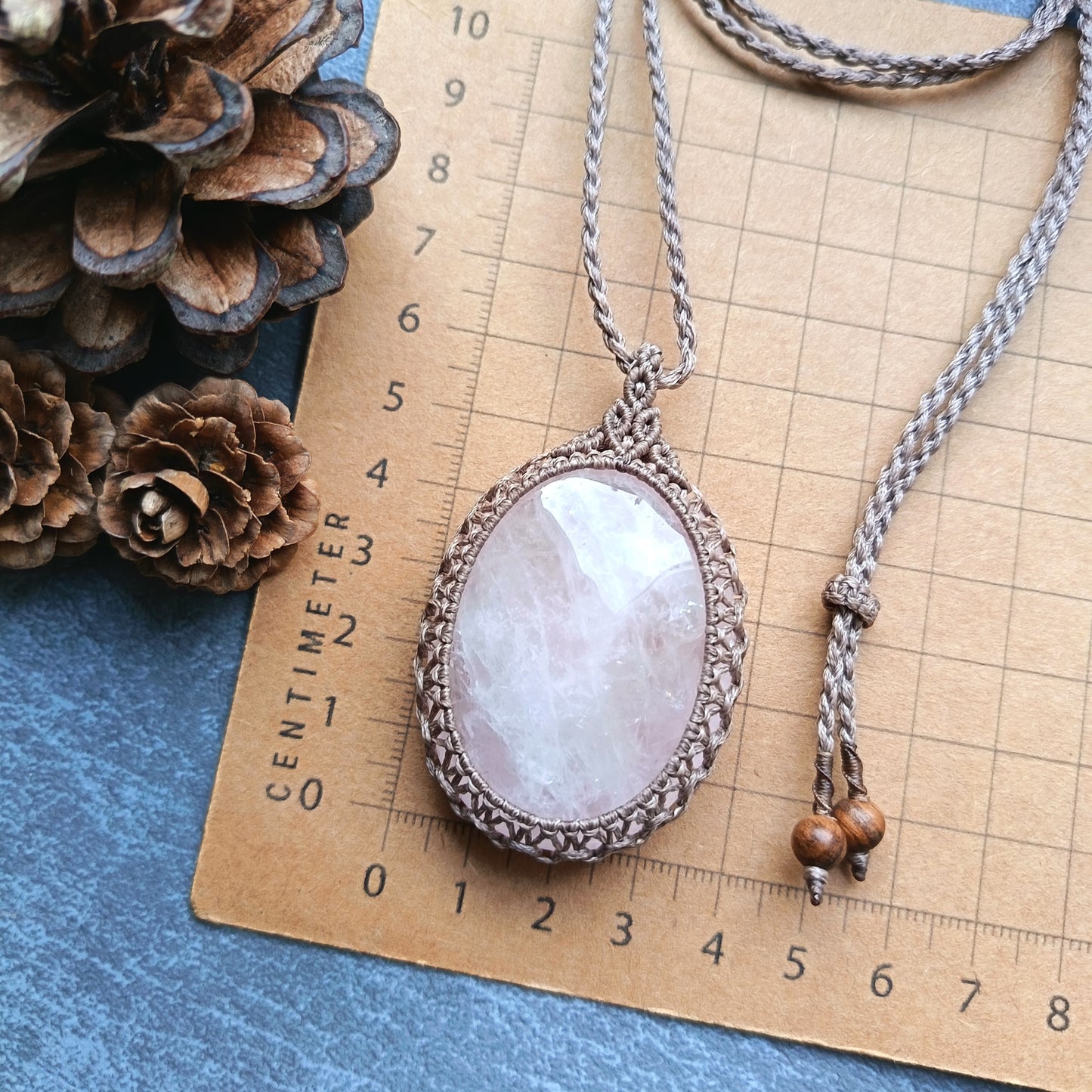 Rose Quartz Macrame Necklace | Pendant size approx 6cm
