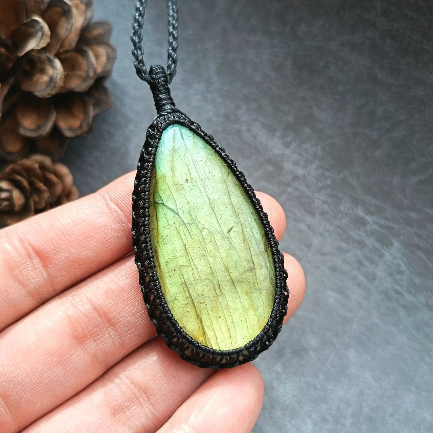 Labradorite Macrame Necklace | Pendant size approx 6.5 cm - Clearance