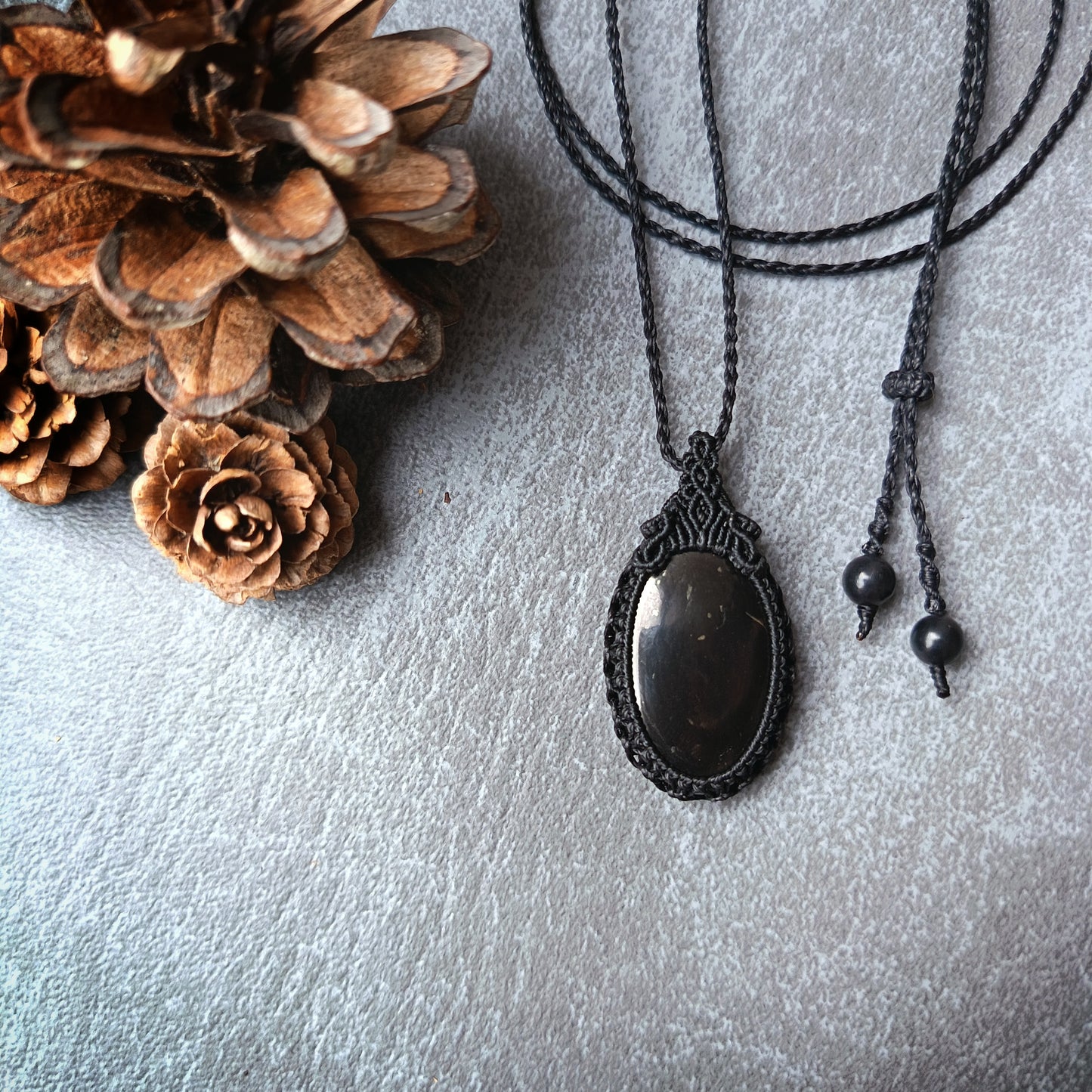 Shungite Macrame Necklace | Pendant size approx 4.5 cm
