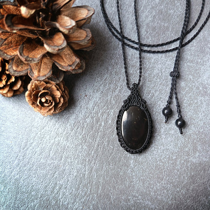 Shungite Macrame Necklace | Pendant size approx 4.5 cm