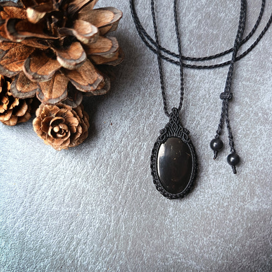 Shungite Macrame Necklace | Pendant size 4.5 cm