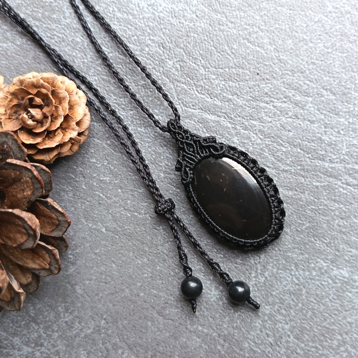 Shungite Macrame Necklace | Pendant size approx 4.5 cm