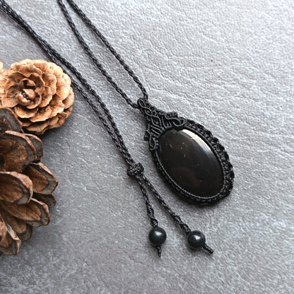 Shungite Macrame Necklace | Pendant size approx 4.5 cm