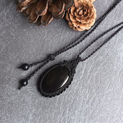 Shungite Macrame Necklace | Pendant size approx 4.5 cm