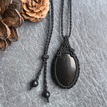 Shungite Macrame Necklace | Pendant size approx 4.5 cm