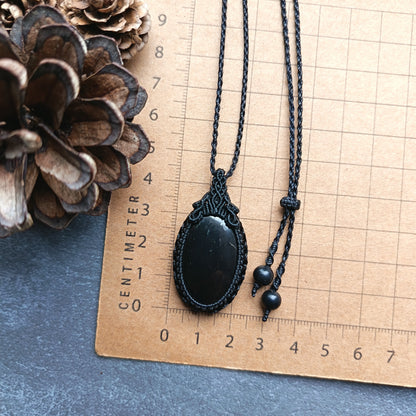 Shungite Macrame Necklace | Pendant size approx 4.5 cm