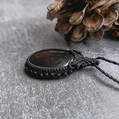 Shungite Macrame Necklace | Pendant size approx 4.5 cm