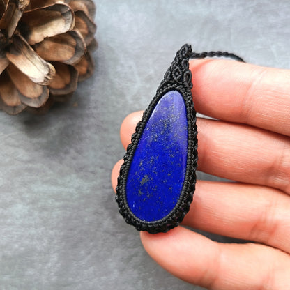 Lapis Lazuli Macrame Necklace | Pendant size approx 5.5 cm