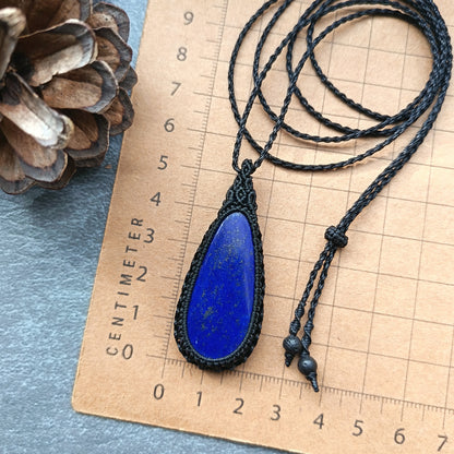 Lapis Lazuli Macrame Necklace | Pendant size approx 5.5 cm