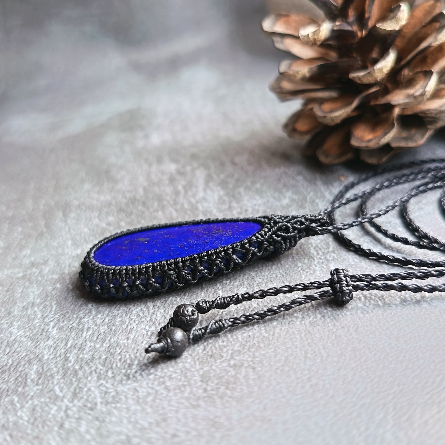 Lapis Lazuli Macrame Necklace | Pendant size approx 5.5 cm