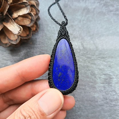 Lapis Lazuli Macrame Necklace | Pendant size approx 5.5 cm