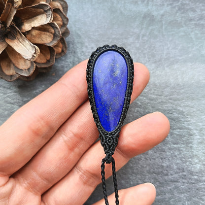 Lapis Lazuli Macrame Necklace | Pendant size approx 5.5 cm