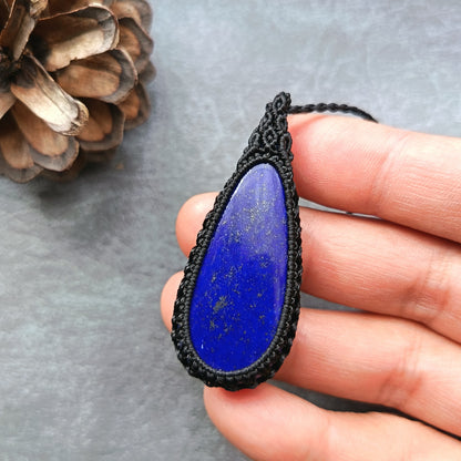 Lapis Lazuli Macrame Necklace | Pendant size approx 5.5 cm