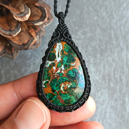 Malachite Chrysocolla Macrame Necklace | Pendant size approx 4.7 cm