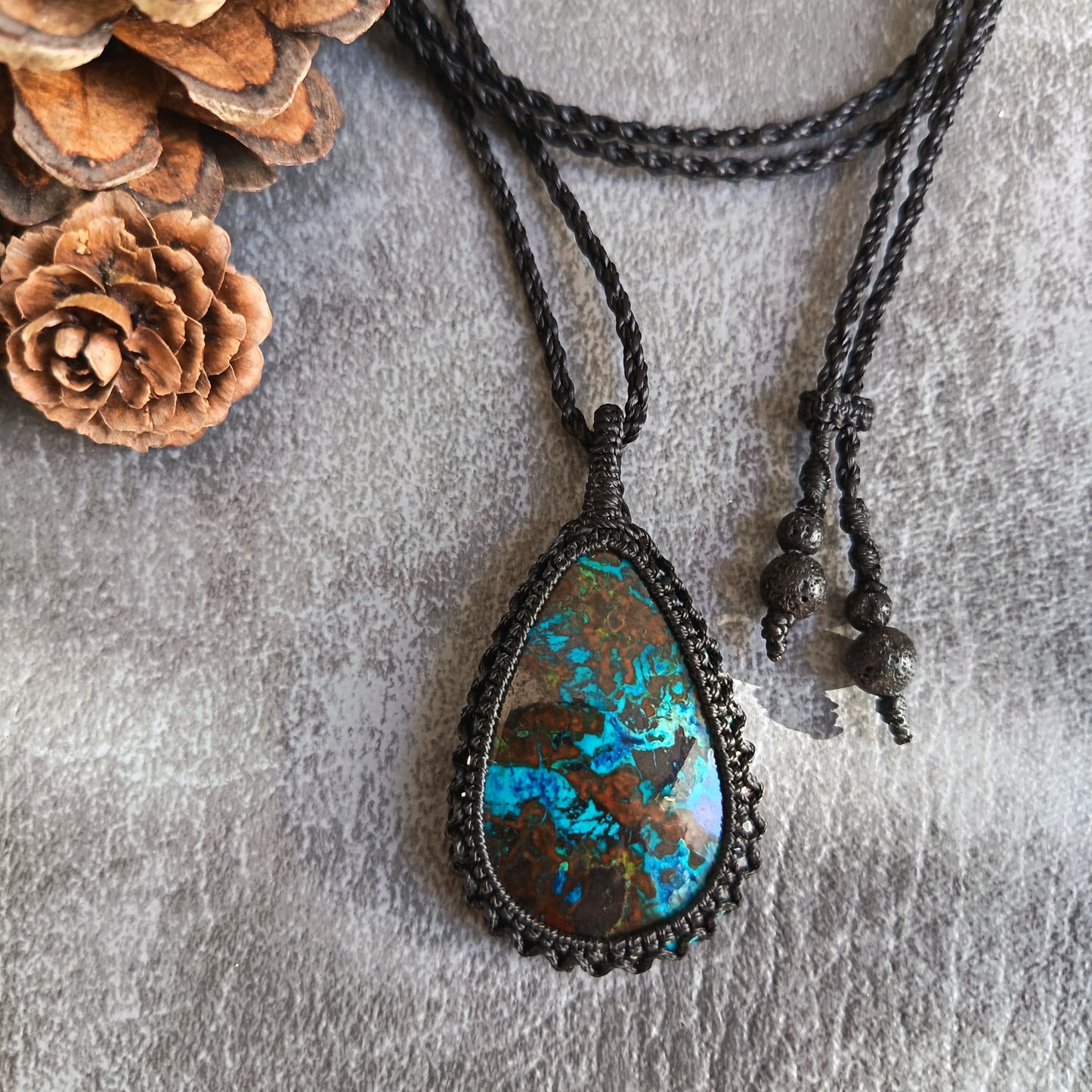Shattuckite Macrame Necklace | Pendant size approx 5.5 cm