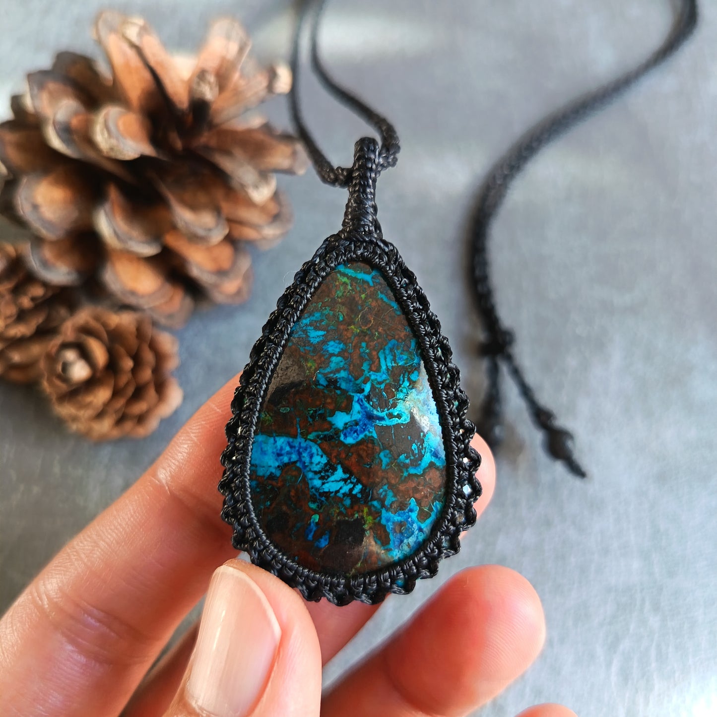 Shattuckite Macrame Necklace | Pendant size approx 5.5 cm