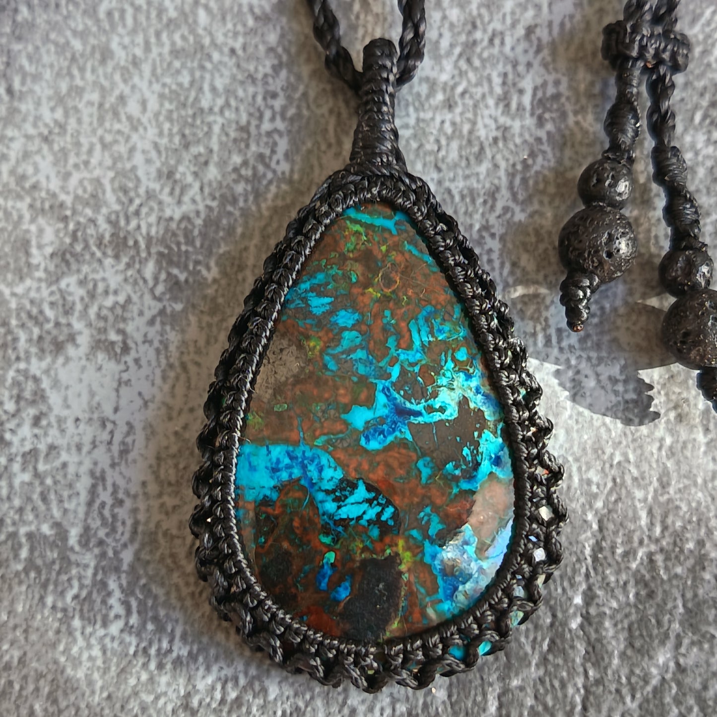 Shattuckite Macrame Necklace | Pendant size approx 5.5 cm