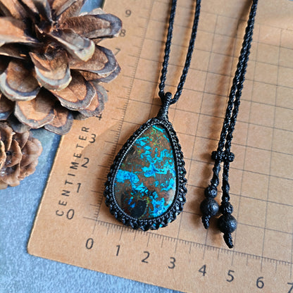 Shattuckite Macrame Necklace | Pendant size approx 5.5 cm
