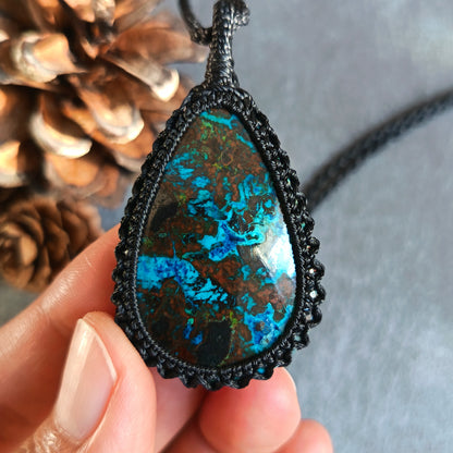 Shattuckite Macrame Necklace | Pendant size approx 5.5 cm