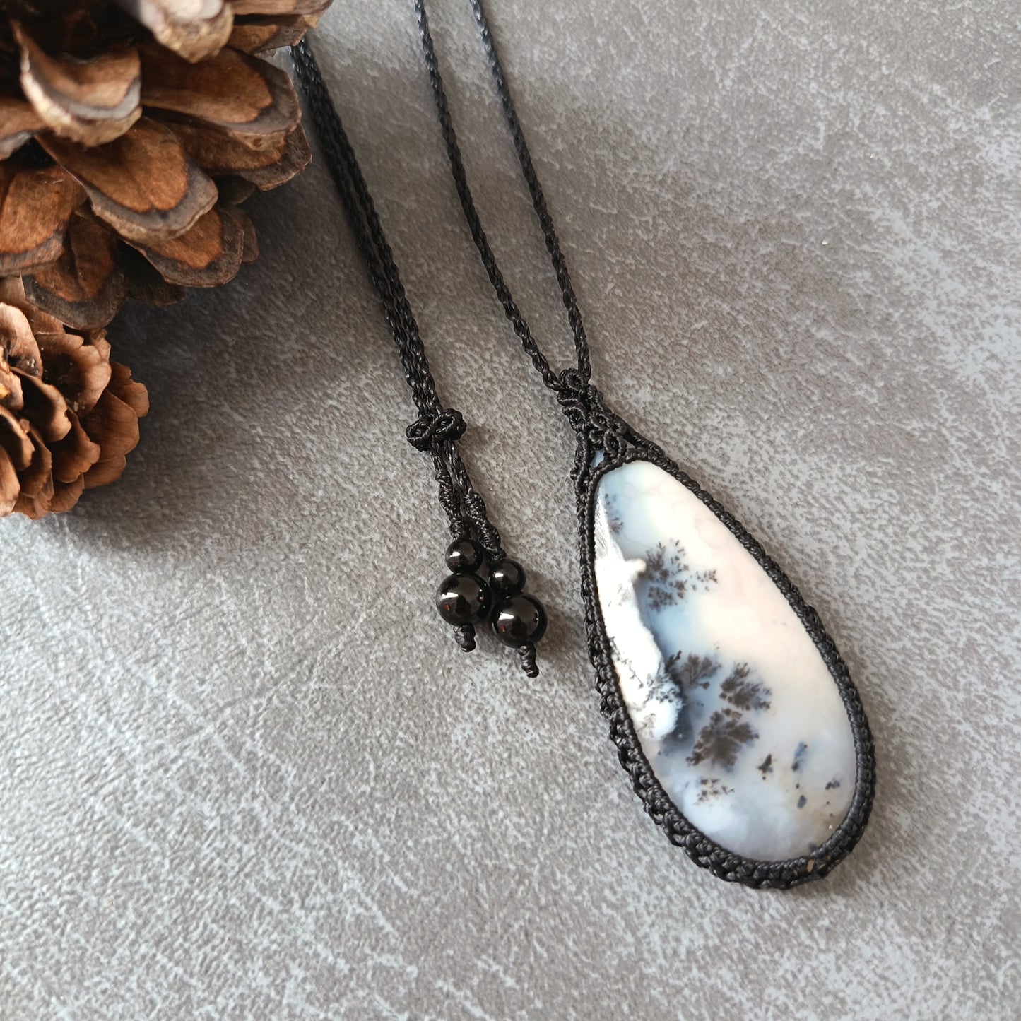 Dendritic Opal Macrame Necklace | Pendant size approx 6.3 cm - SOLD