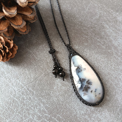Dendritic Opal Macrame Necklace | Pendant size approx 6.3 cm - SOLD