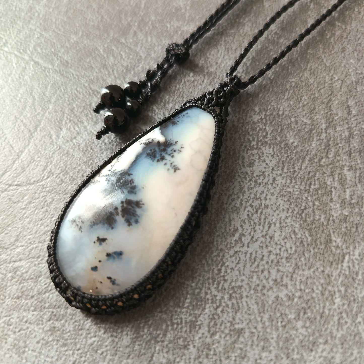 Dendritic Opal Macrame Necklace | Pendant size approx 6.3 cm - SOLD