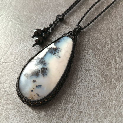 Dendritic Opal Macrame Necklace | Pendant size approx 6.3 cm - SOLD