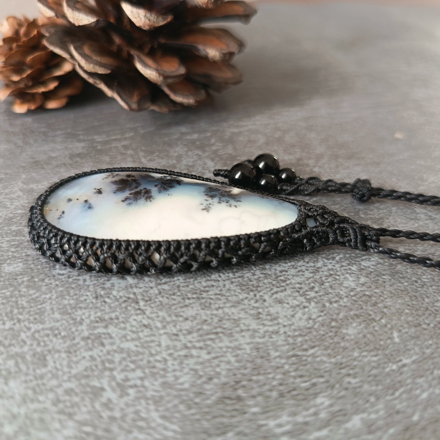 Dendritic Opal Macrame Necklace | Pendant size approx 6.3 cm - SOLD