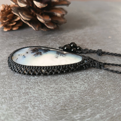 Dendritic Opal Macrame Necklace | Pendant size approx 6.3 cm - SOLD
