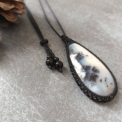 Dendritic Opal Macrame Necklace | Pendant size approx 6.3 cm - SOLD