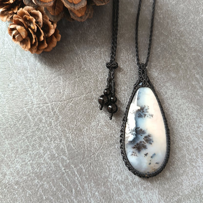 Dendritic Opal Macrame Necklace | Pendant size approx 6.3 cm - SOLD