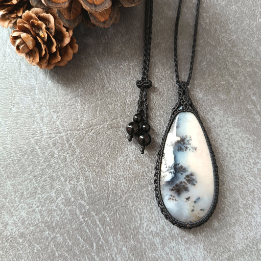 Dendritic Opal Macrame Necklace | Pendant size approx 6.3 cm