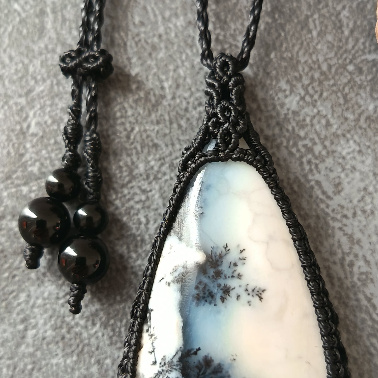 Dendritic Opal Macrame Necklace | Pendant size approx 6.3 cm - SOLD