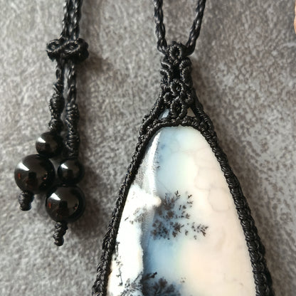 Dendritic Opal Macrame Necklace | Pendant size approx 6.3 cm - SOLD