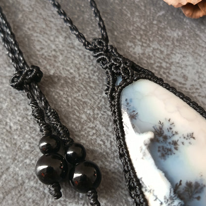 Dendritic Opal Macrame Necklace | Pendant size approx 6.3 cm - SOLD