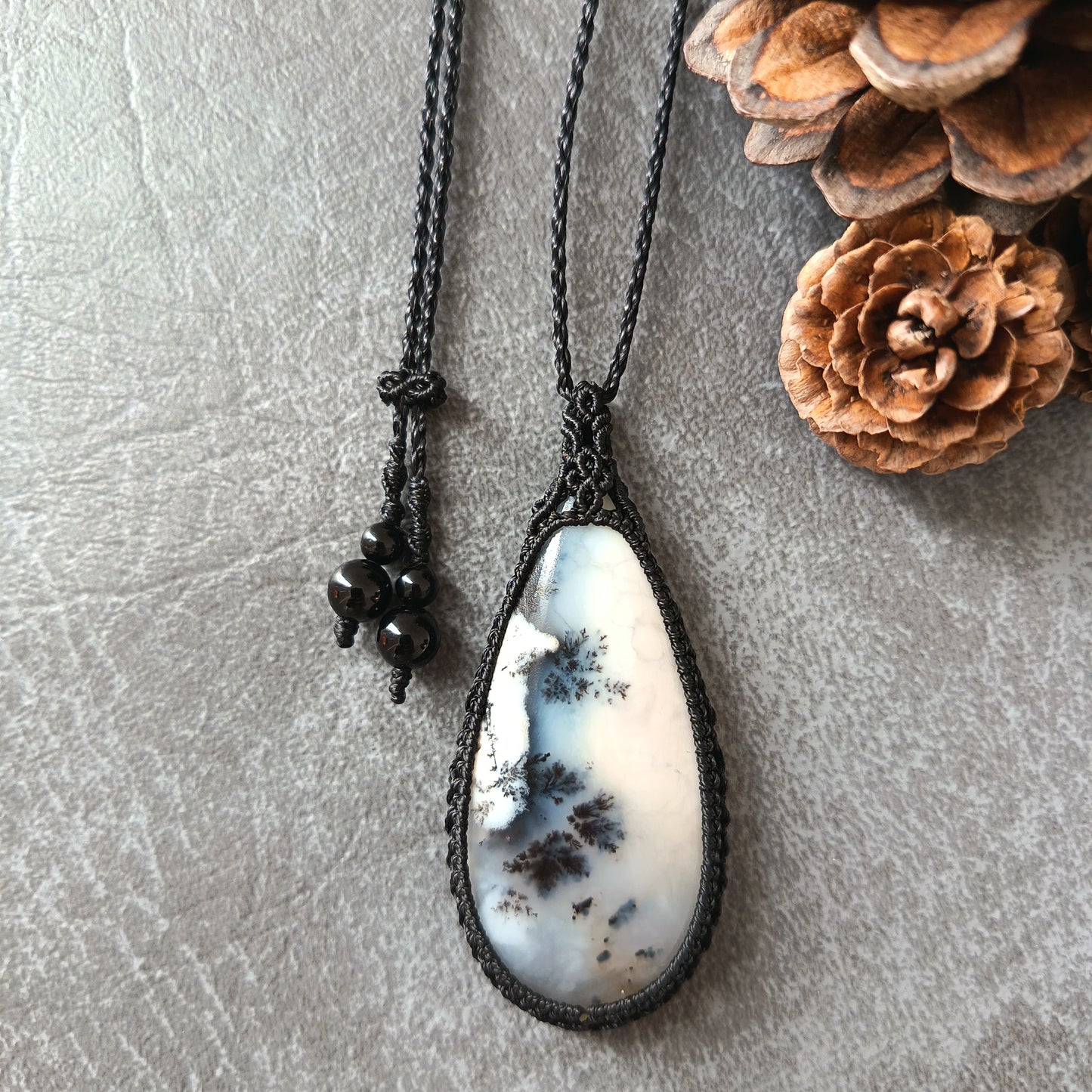 Dendritic Opal Macrame Necklace | Pendant size approx 6.3 cm - SOLD