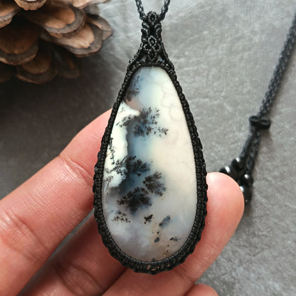 Dendritic Opal Macrame Necklace | Pendant size approx 6.3 cm - SOLD