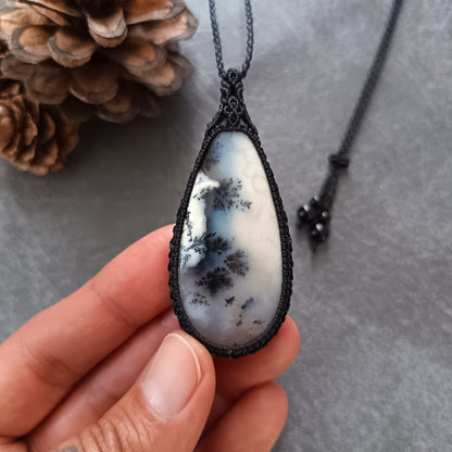 Dendritic Opal Macrame Necklace | Pendant size approx 6.3 cm - SOLD