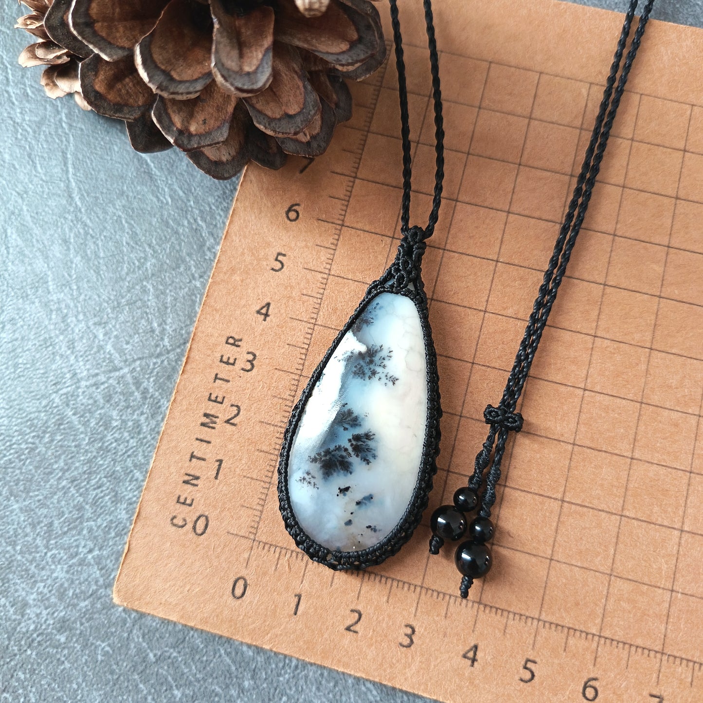 Dendritic Opal Macrame Necklace | Pendant size approx 6.3 cm - SOLD