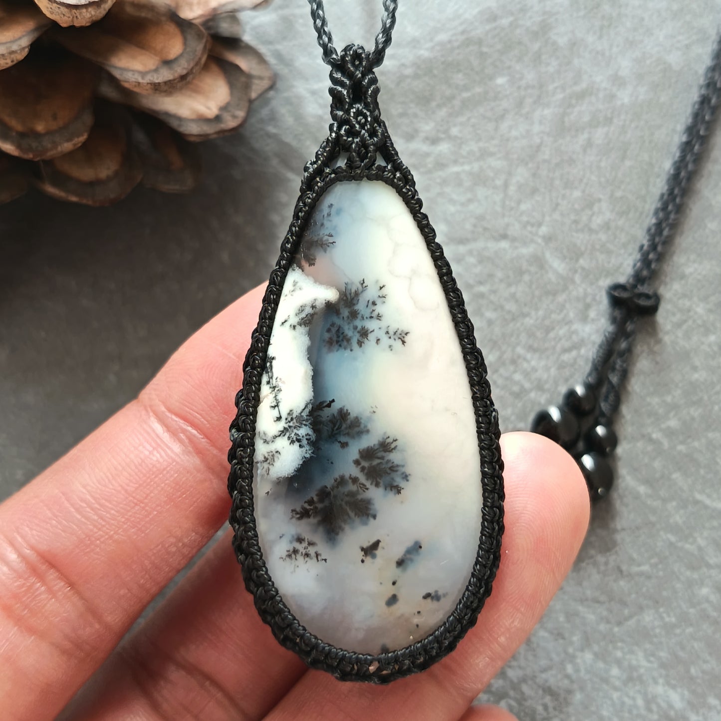 Dendritic Opal Macrame Necklace | Pendant size approx 6.3 cm - SOLD